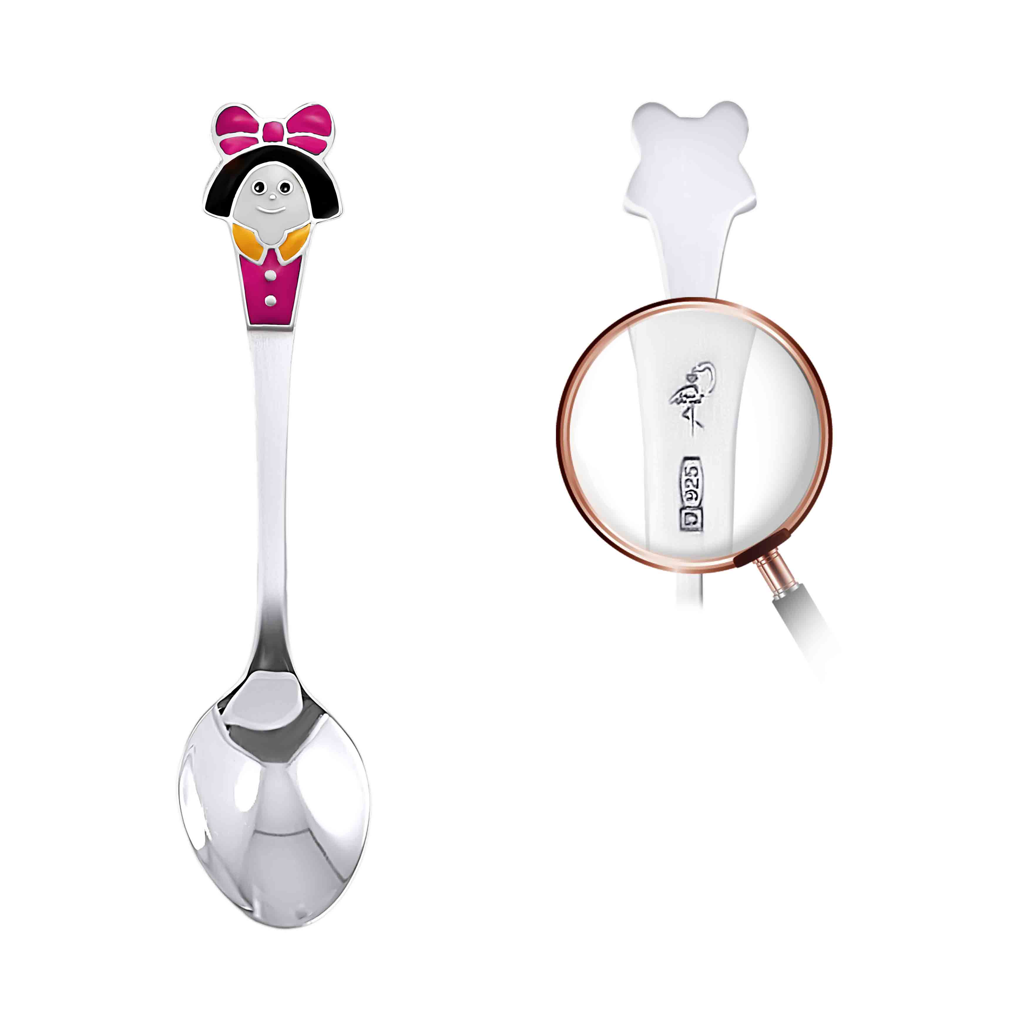 Infant pink enamel silver spoon a Girl