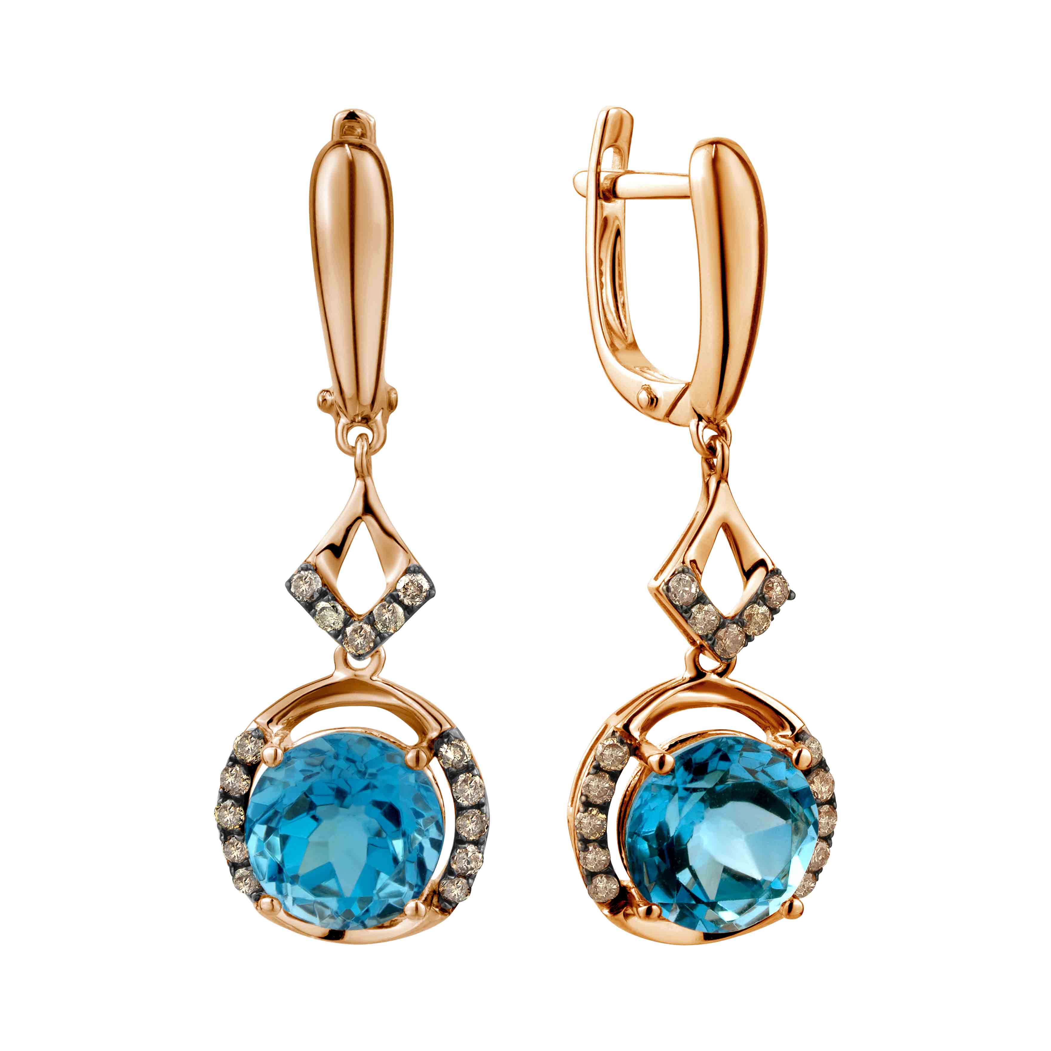 Yellowish brown Diamond And Blue Topaz Gold Earrings Golden 55 OFF