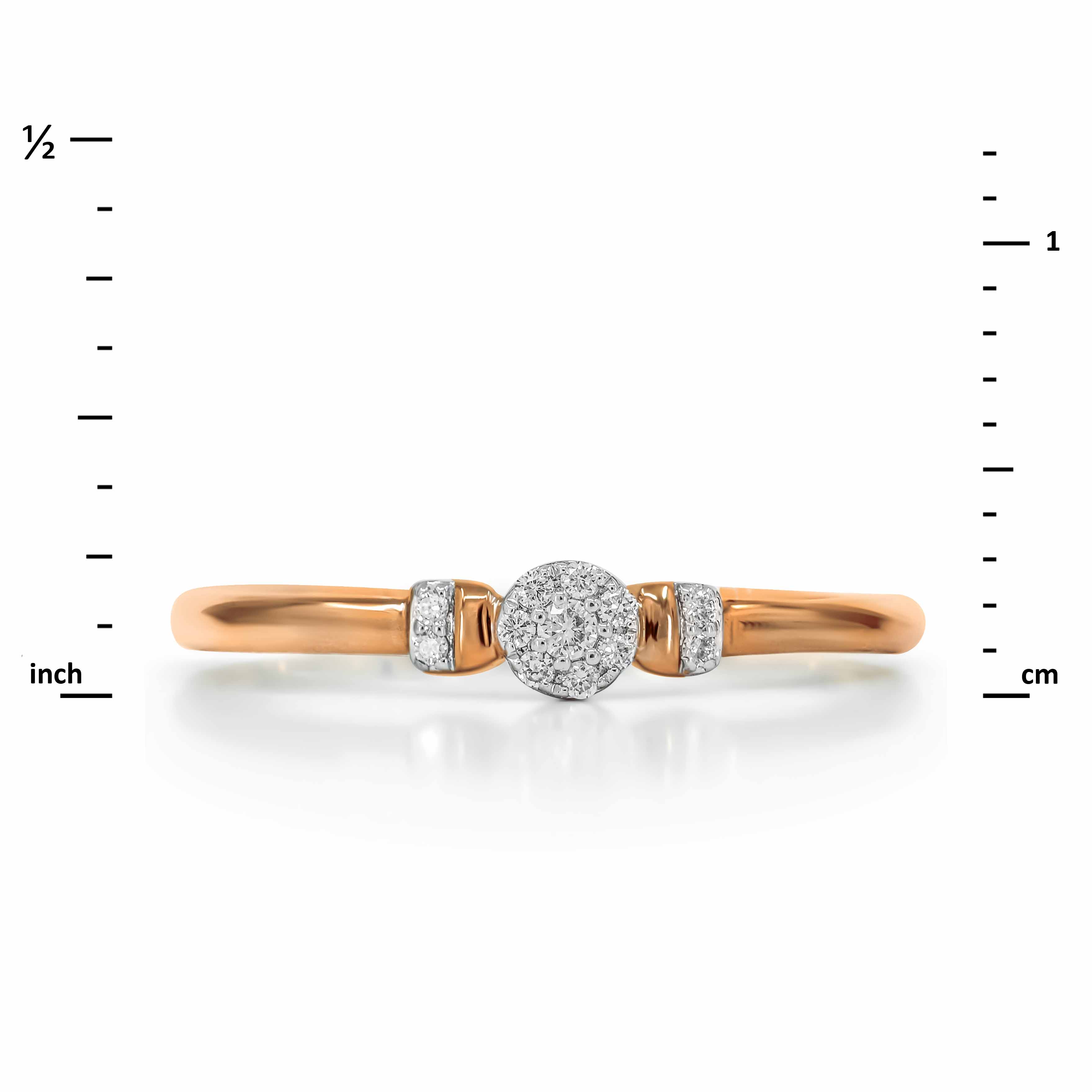 Diamond Ring. Hypoallergenic 585 Rose Gold, Rhodium Detailing. Ring with Diamond Cluster and Two Diamond Spacers