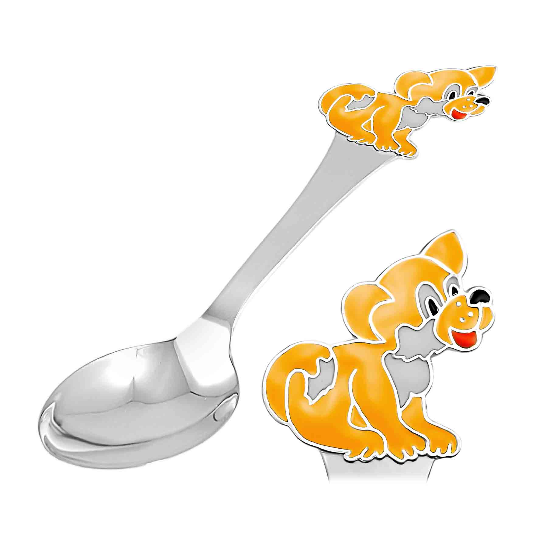 925 silver spoon with yellow Pup and Clock | Golden Flamingo