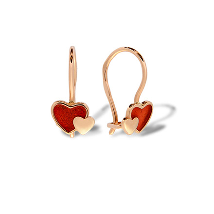 Children S Earrings Two Hearts Kids Golden Flamingo Two Hearts Kids Earrings Golden Flamingo