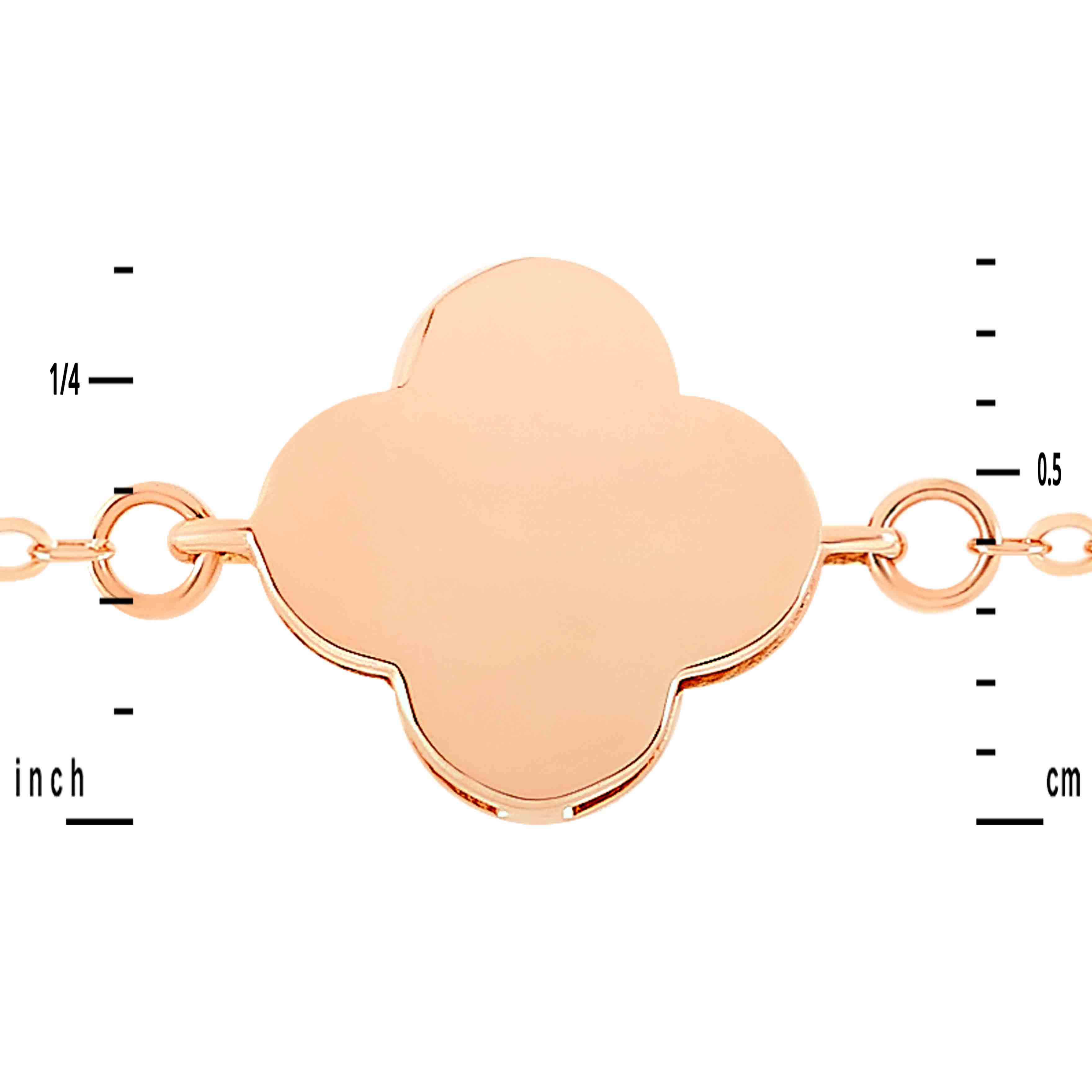 Enamel Bracelet. Certified 585 (14kt) Rose Gold. Black Enamel Four-leaf Clover Bracelet