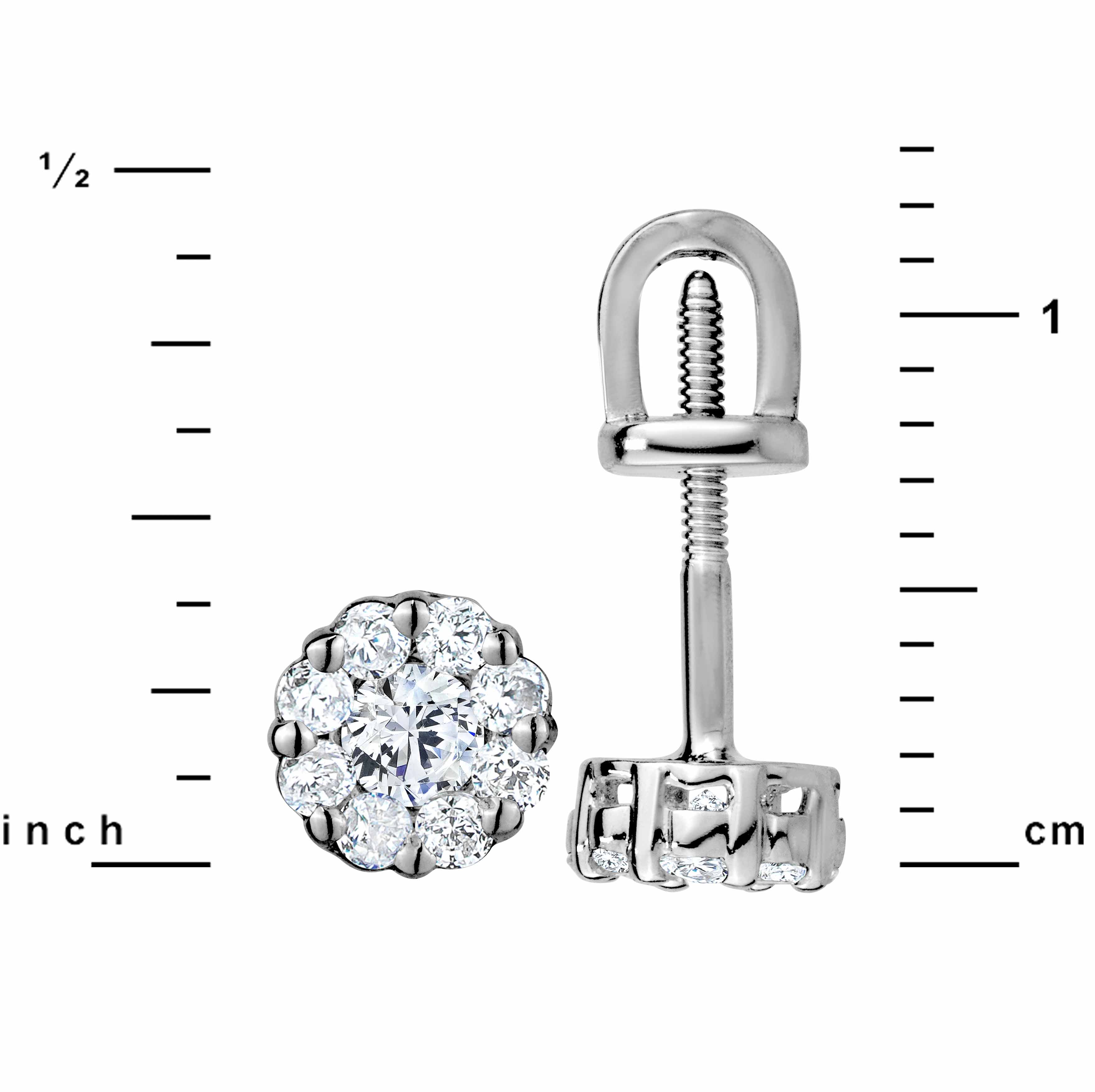 Diamond Stud Earrings. Tested 585 (14K) White Gold, Screw Backs