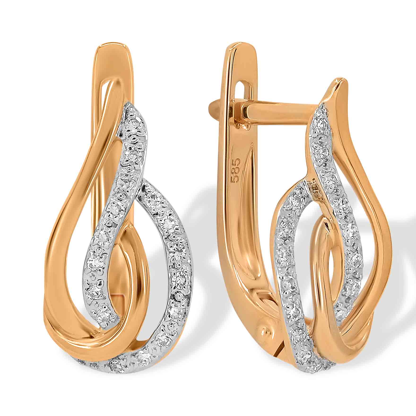 14K rose gold leverback earrings with single-cut diamonds