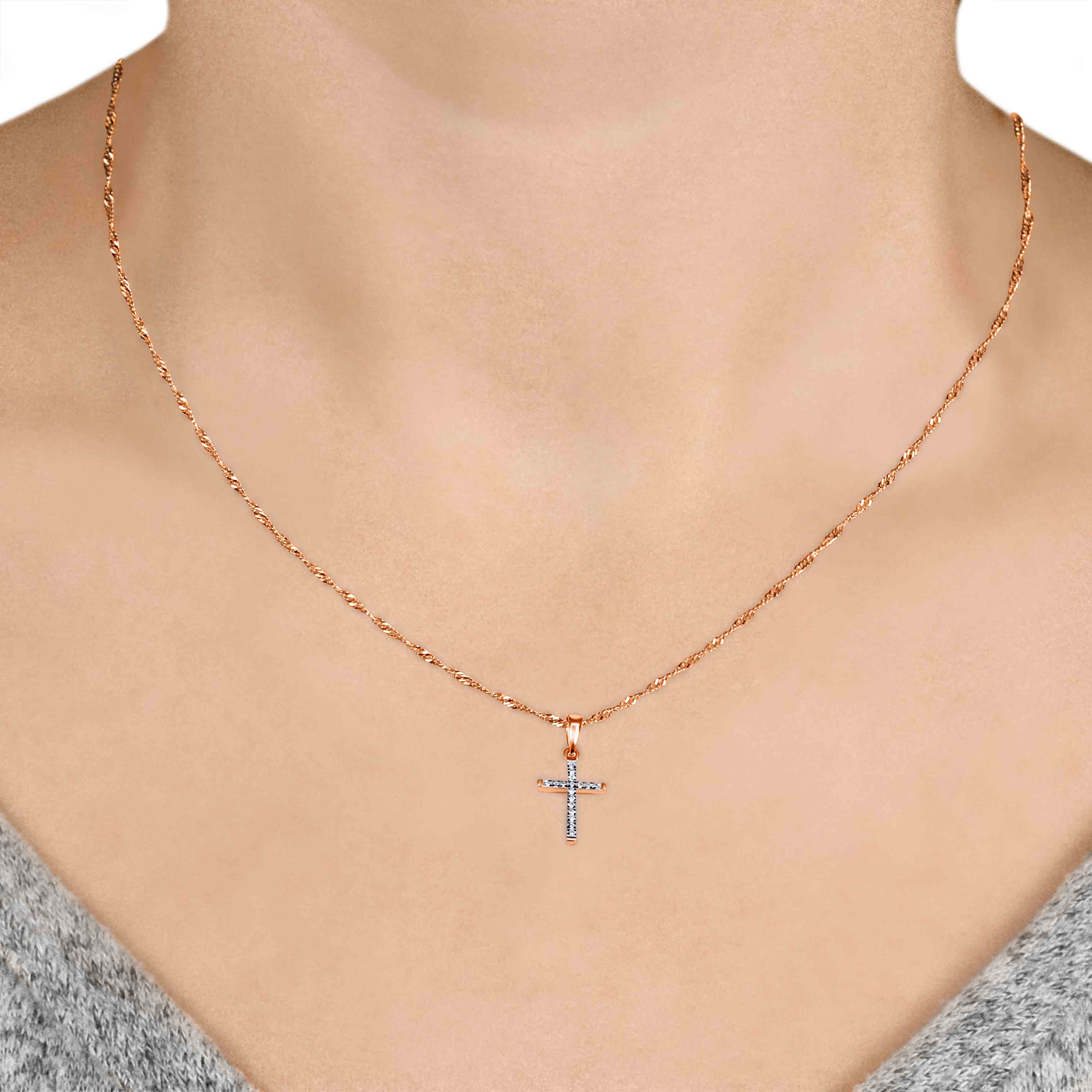 Uniate cross with diamonds in 14K rose gold Golden Flamingo