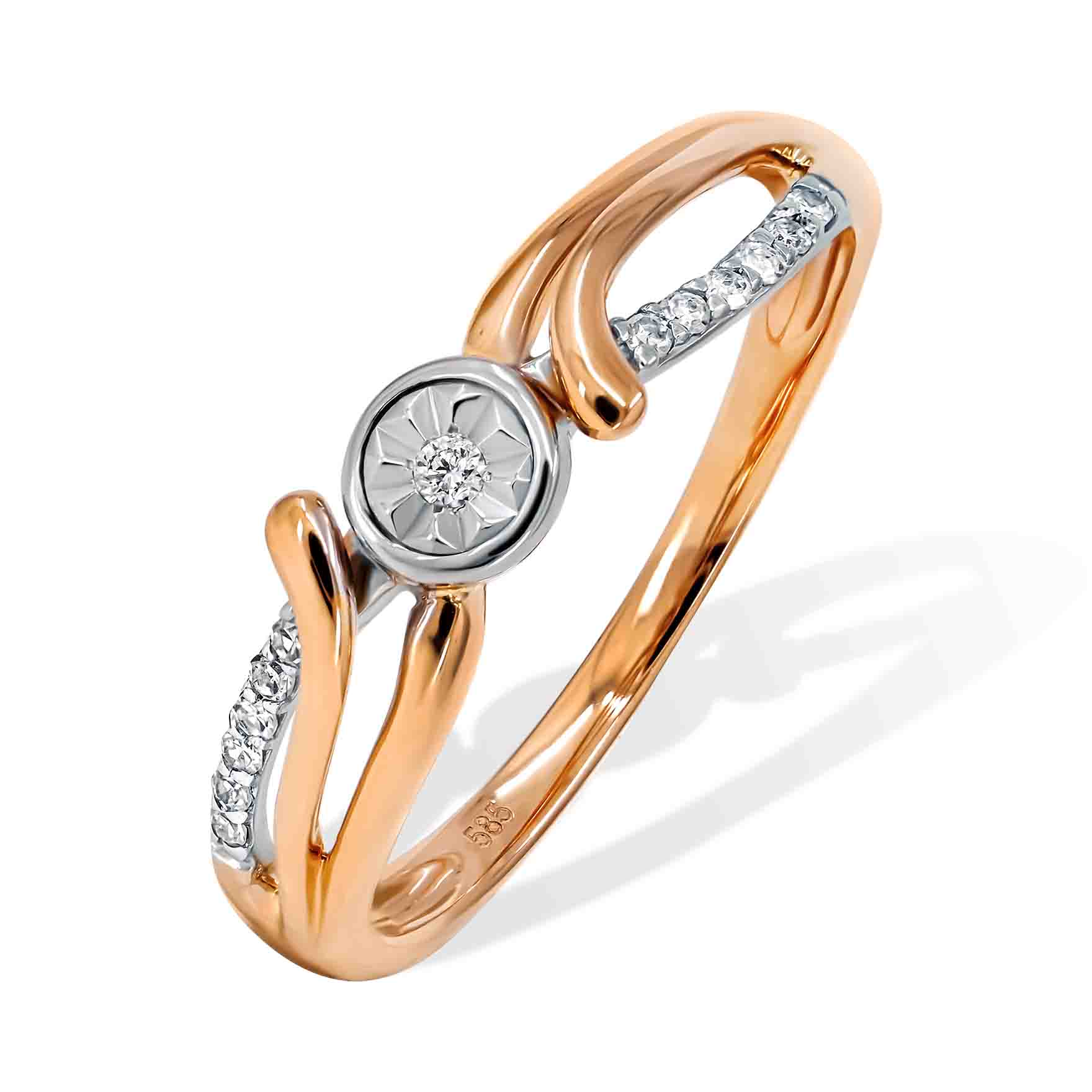 Multi-Diamond Fashion Ring. Hypoallergenic 585 Rose Gold, Rhodium Detailing  | Golden Flamingo