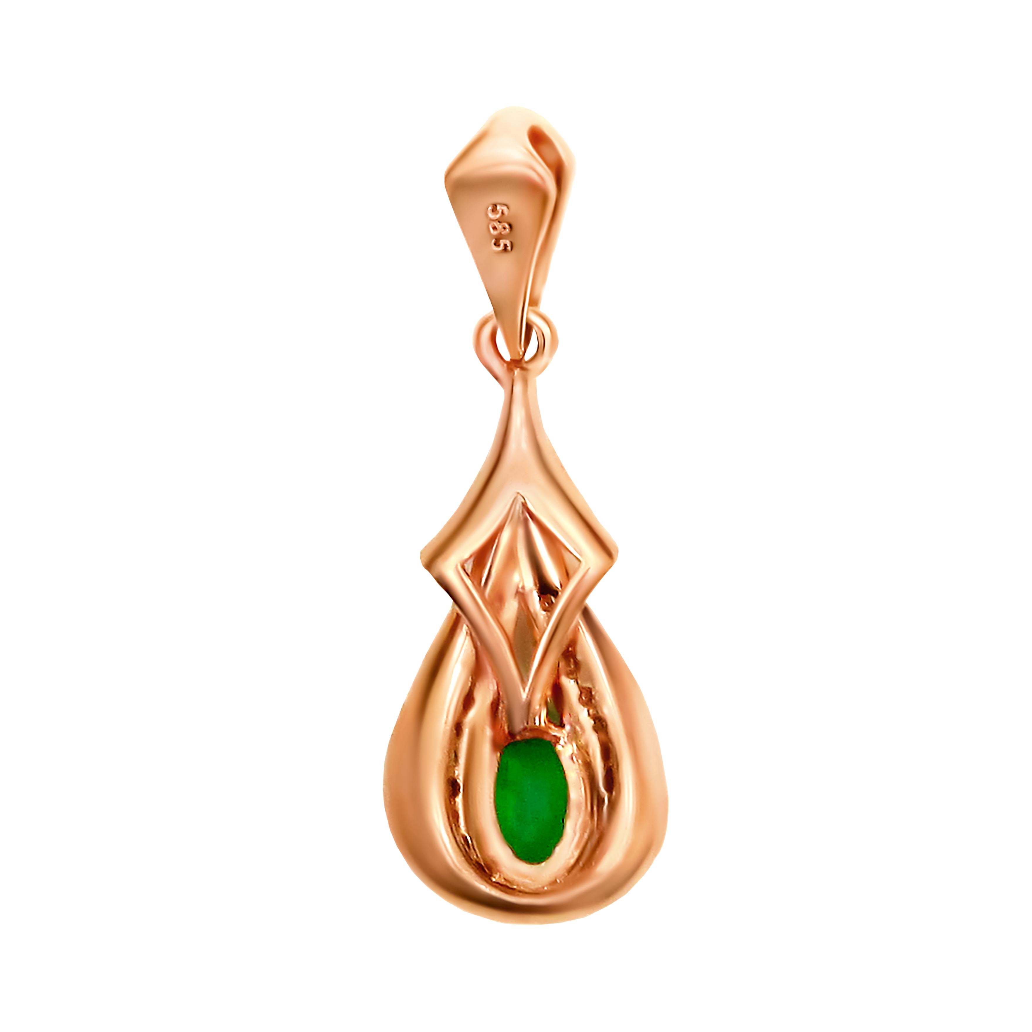 14K rose gold cloudy emerald and diamond pendant Golden Flamingo