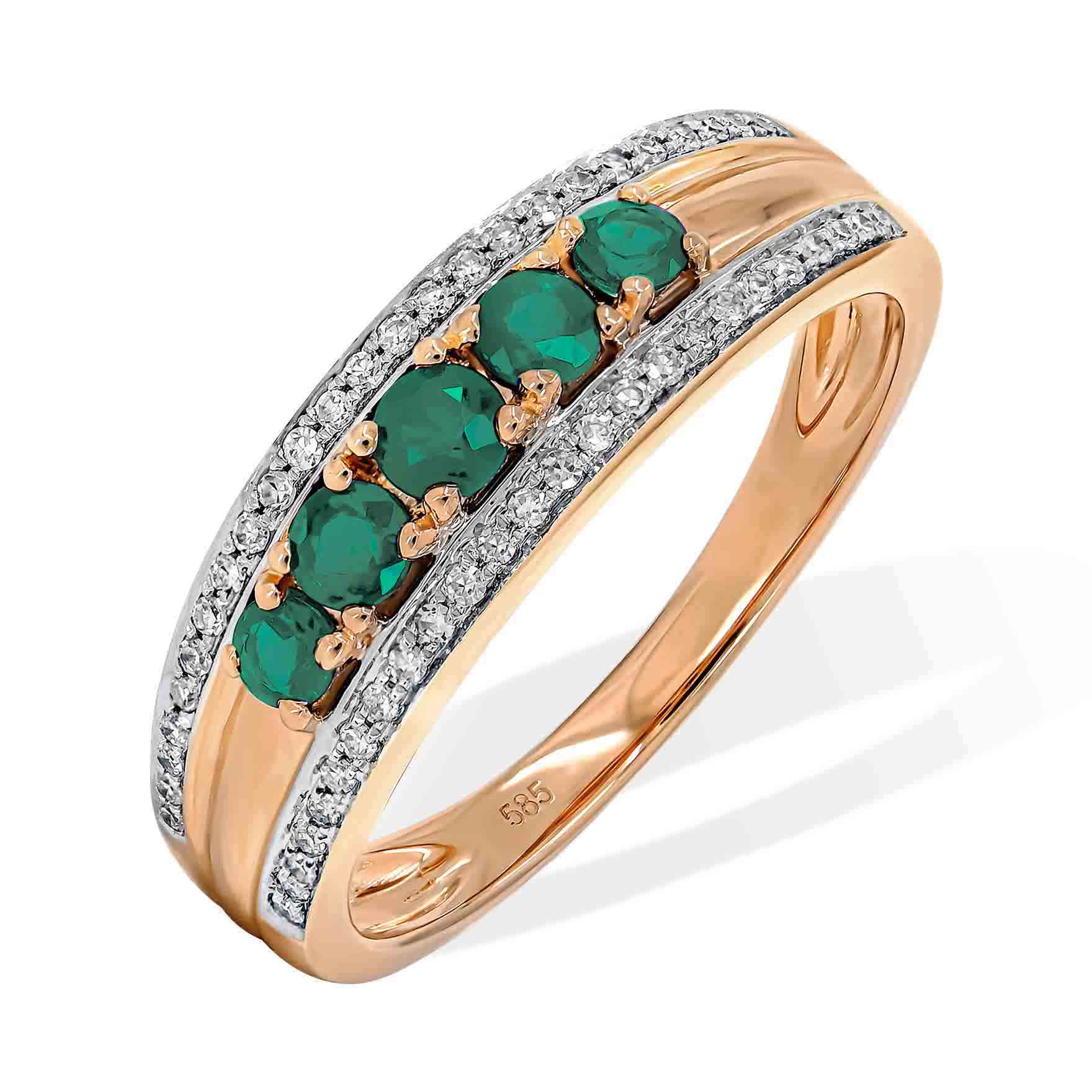 2 emeralds (0.10CTW) and 4 diamonds (0.06CTW) in 14K rose 2 emeralds (0.10CTW) and 4 diamonds (0.06CTW) in 14K rose