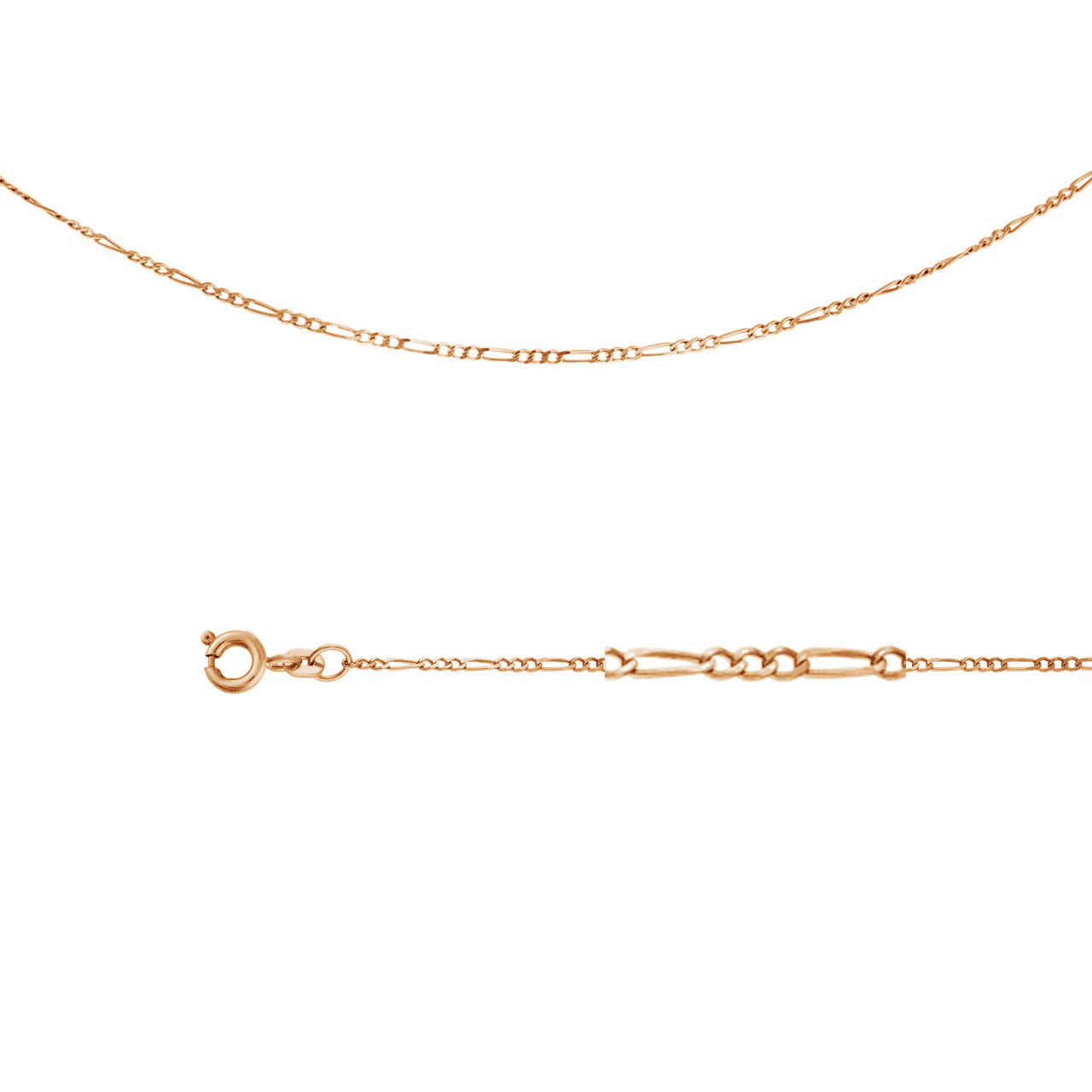 Solid 585 Hallmarked Rose Gold Figaro Chain Link Necklace Various Lengths