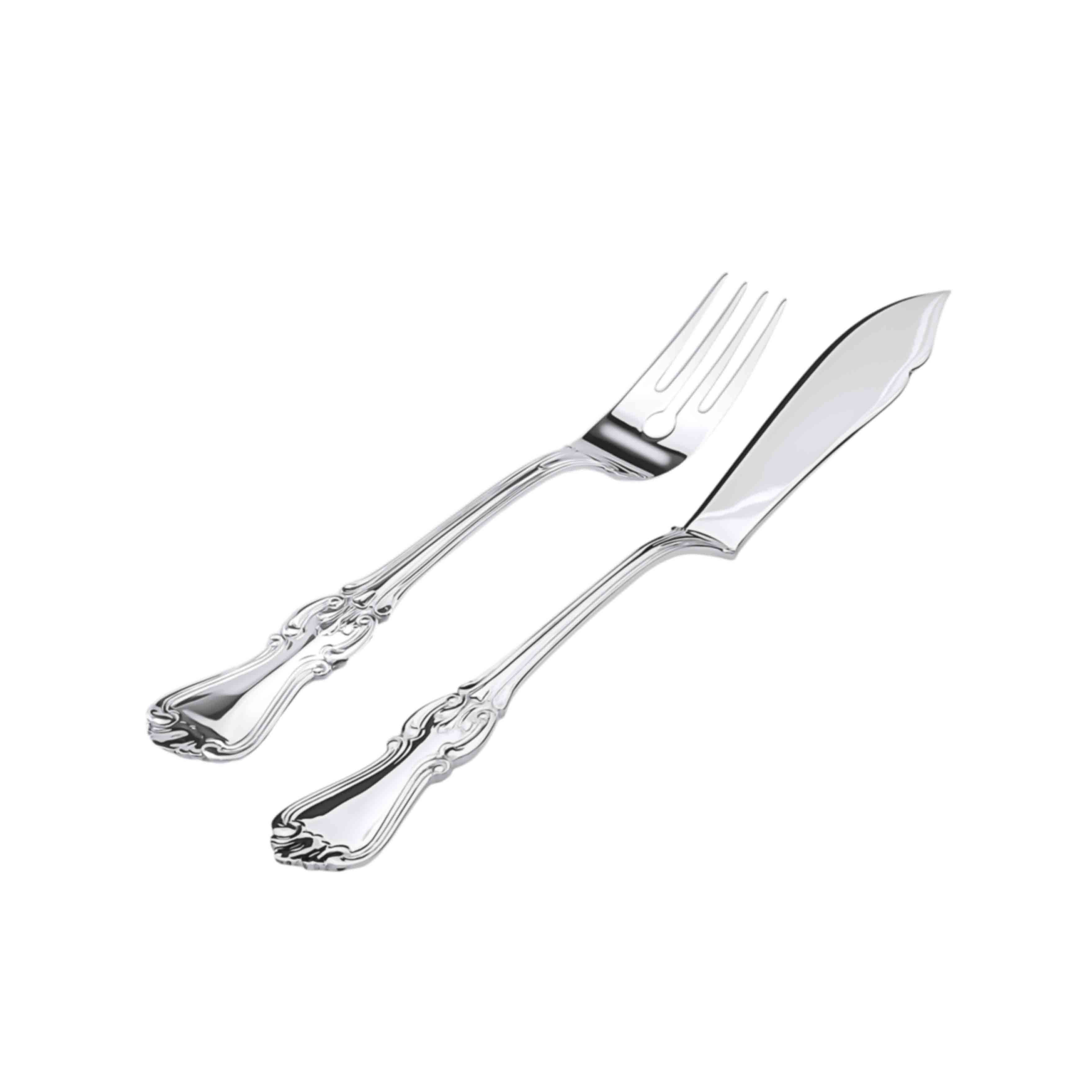 Silver Flatware - European Series. Hypoallergenic Antimicrobial 830/999  Silver. French Style Silver Fish Fork and Knife