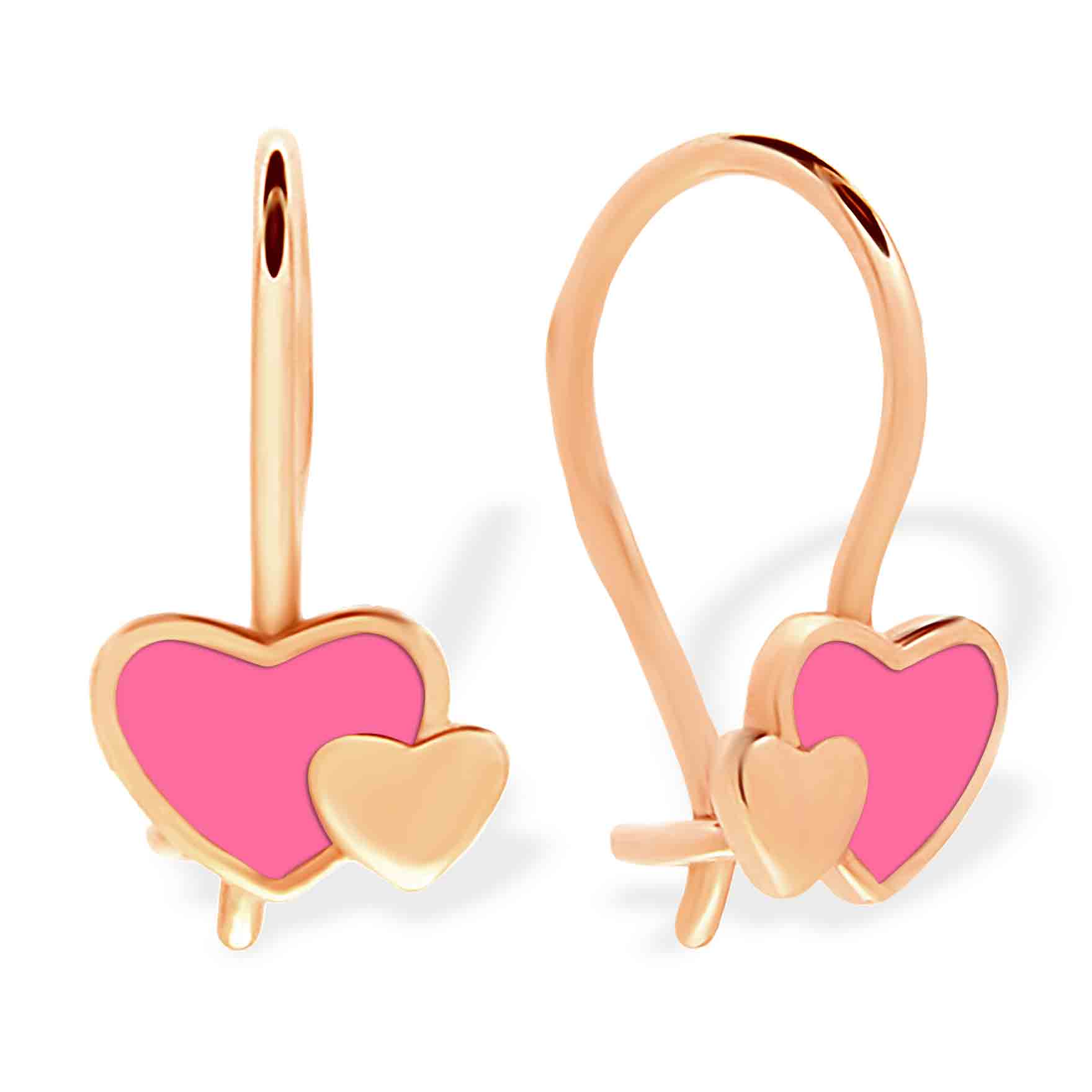 Kid Enamel Heart Stud Earrings 14K Gold