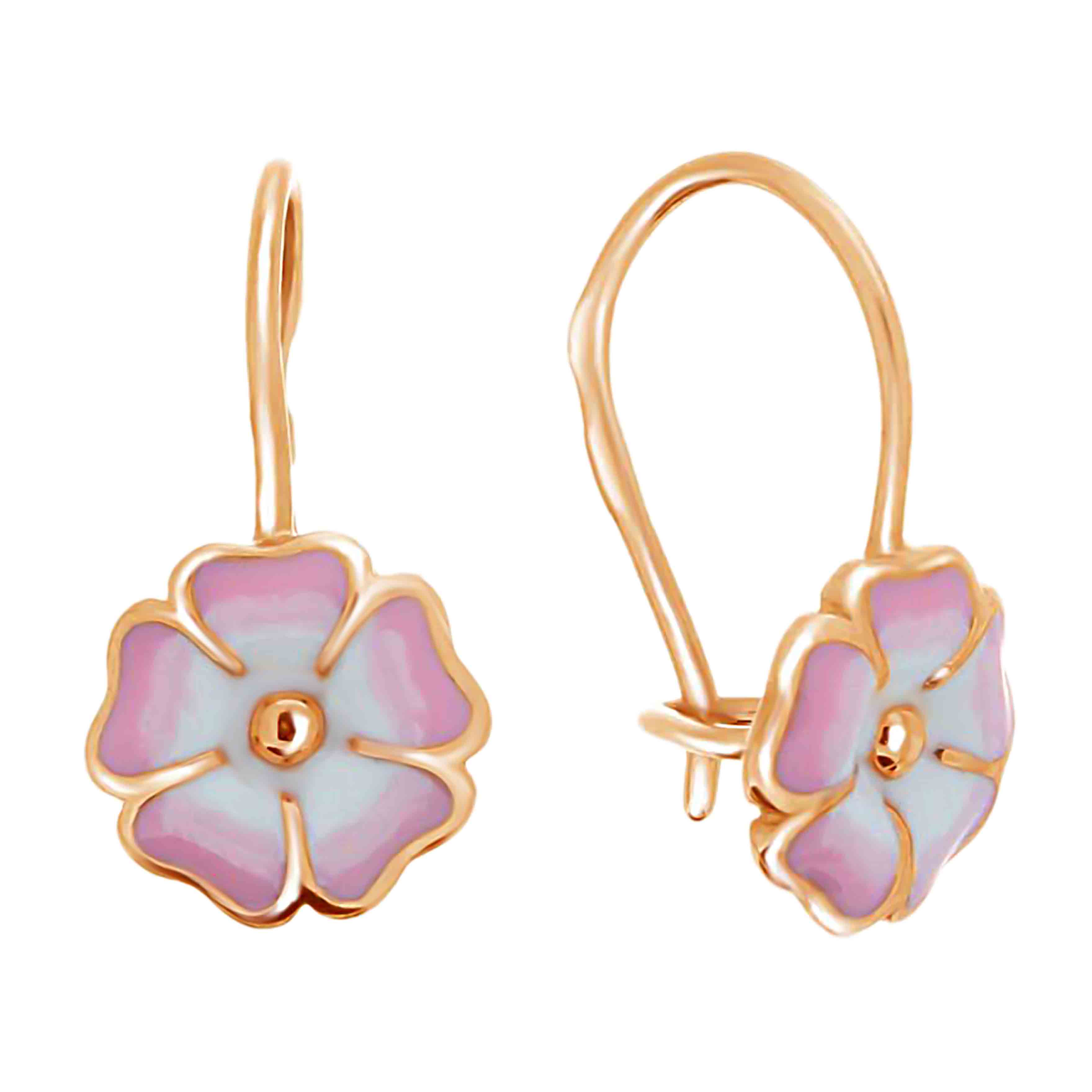 18K GOLD EARRINGS WITH LIGHT PINK ENAMEL - Walasons