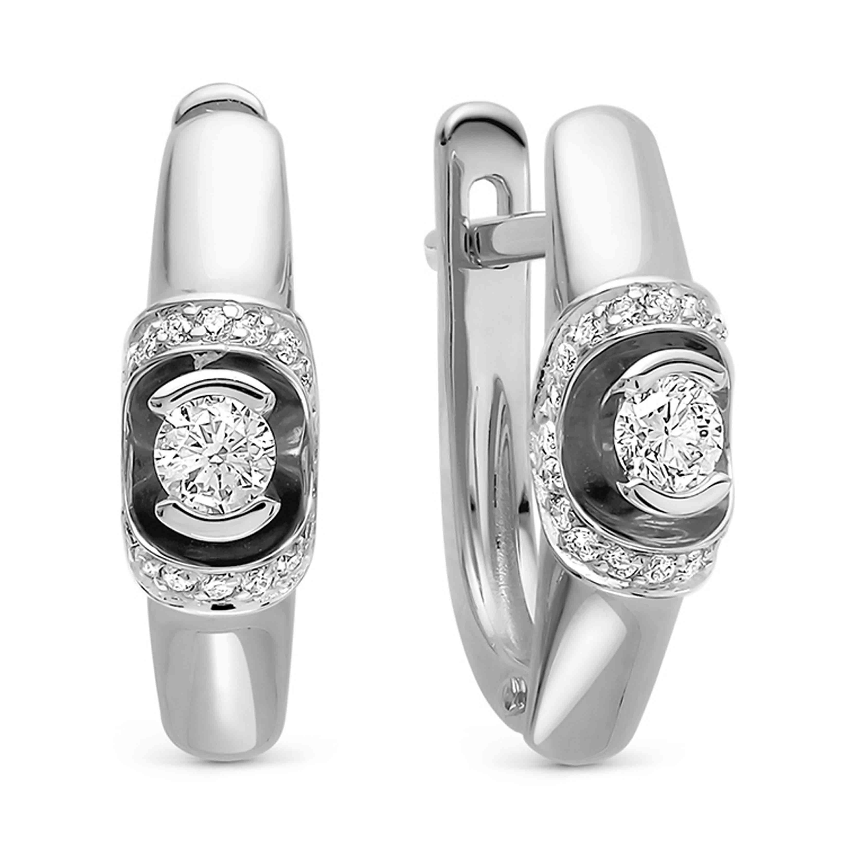 Diamond Leverback Earrings. Certified 585 (14kt) White Gold, Rhodium Finish. Iconic Design Diamond Leverback Earrings