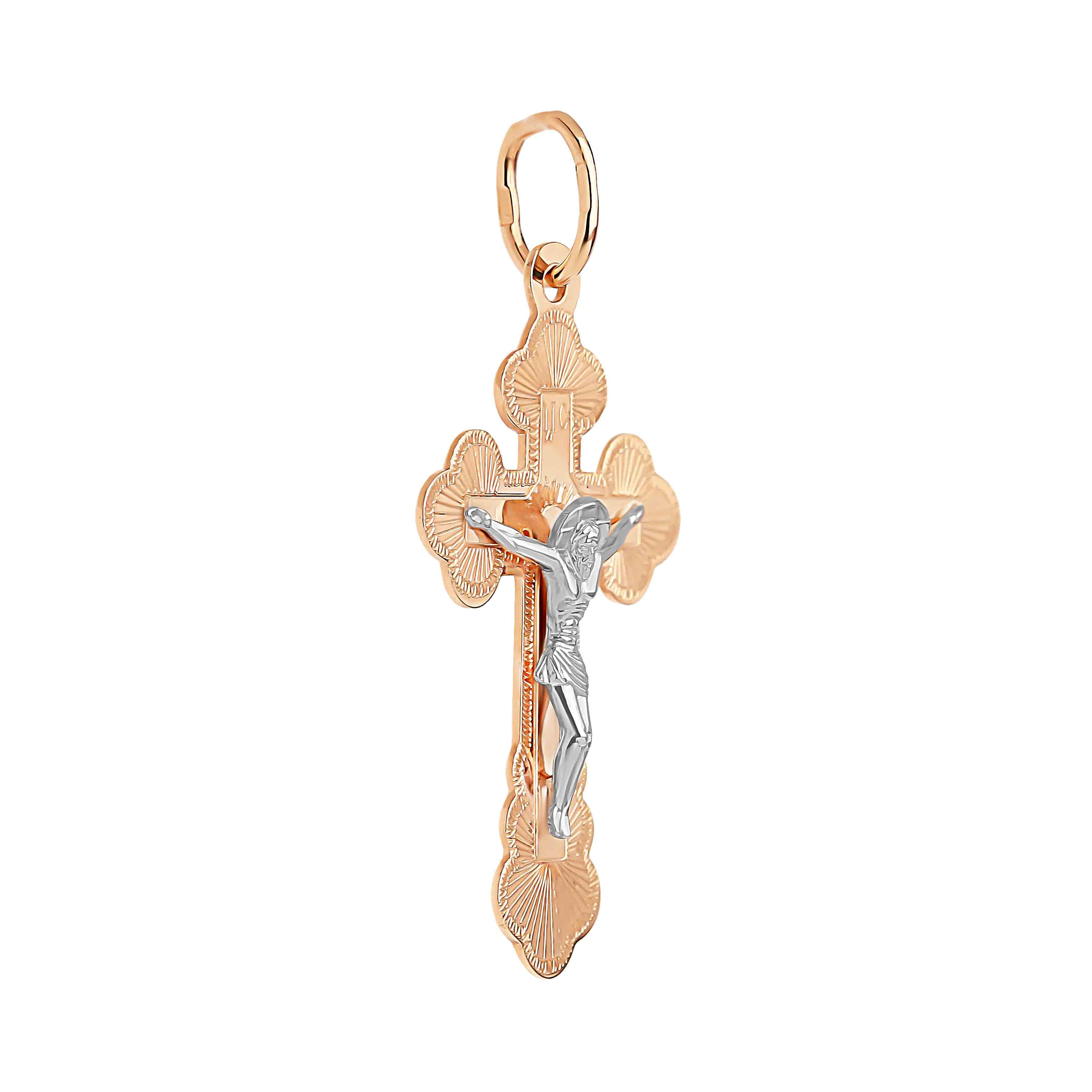 14k Yellow And Rose Gold With Rhodium Accents Polished Corpus Crucified Christ Oval Pendant 20x9mm 