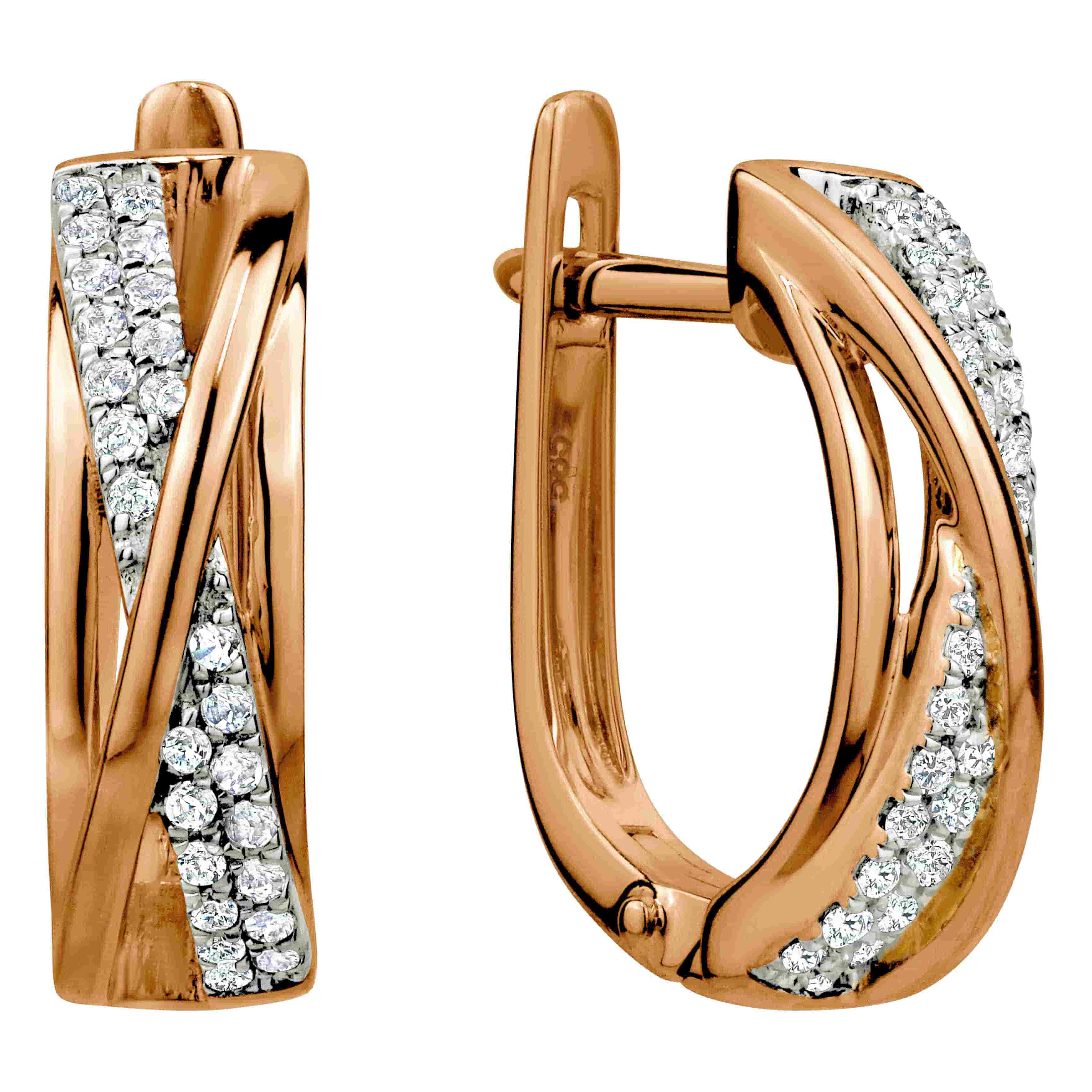 14k Rose Gold Pave Diamond Huggie Hoops with Security Latch