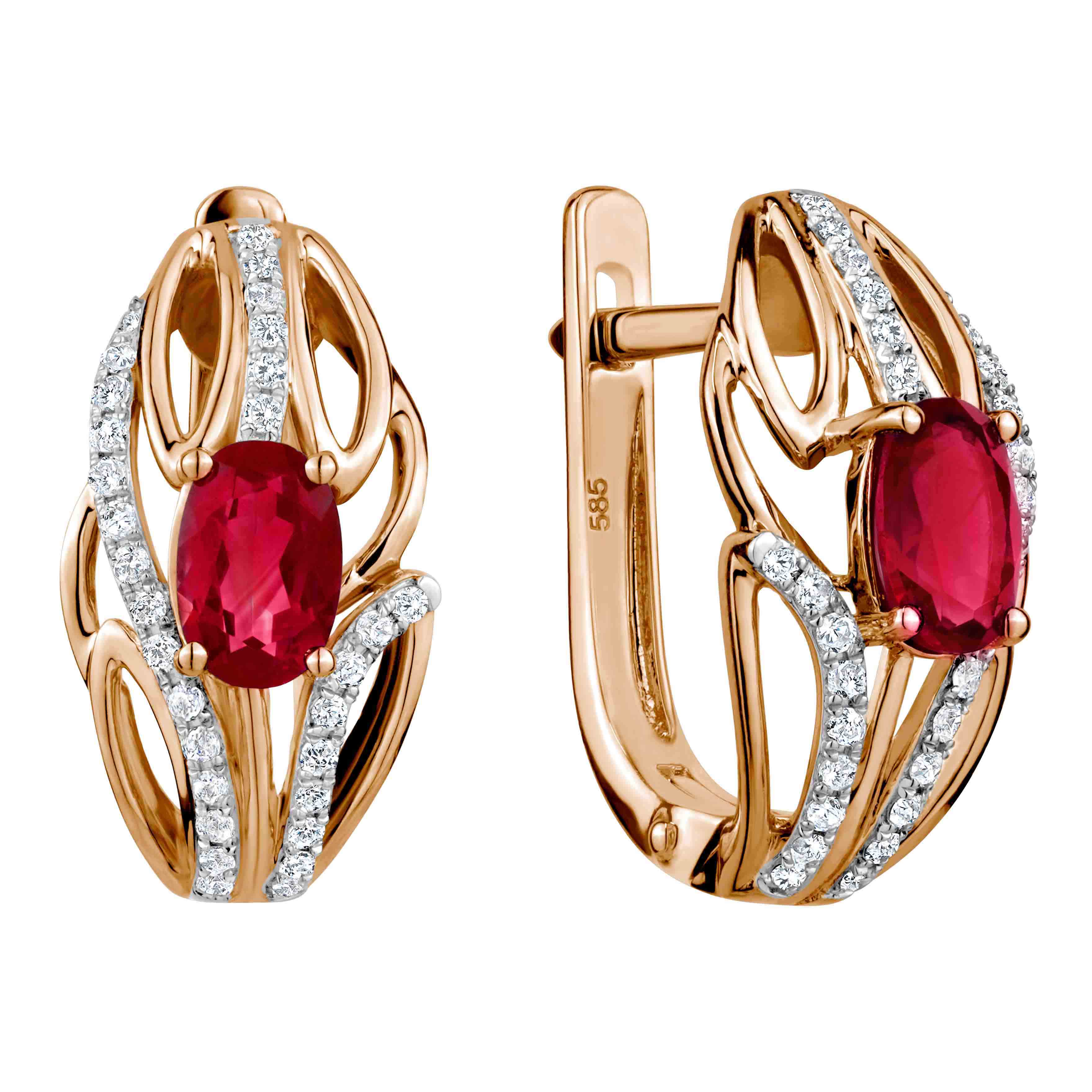 Non allergenic 585 gold earrings with 2 rubies and 58 diamonds Golden Flamingo