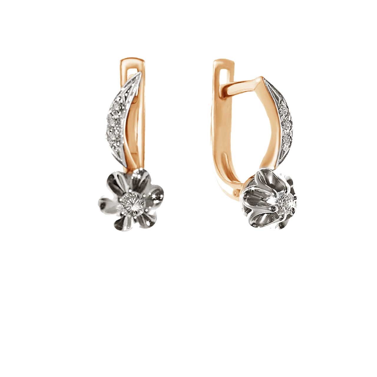 Estate Diamond Jewelry Russian Earrings Golden Flamingo Antique Style Diamond Earrings