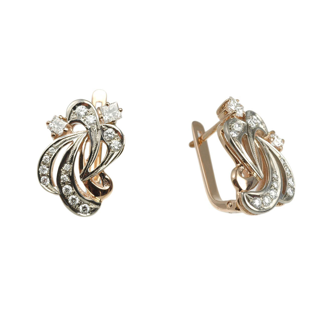Серьги с фианитом Russian Gold Cz Leverback Earrings Golden Flamingo Vintage Style Cz Leverback Earrings