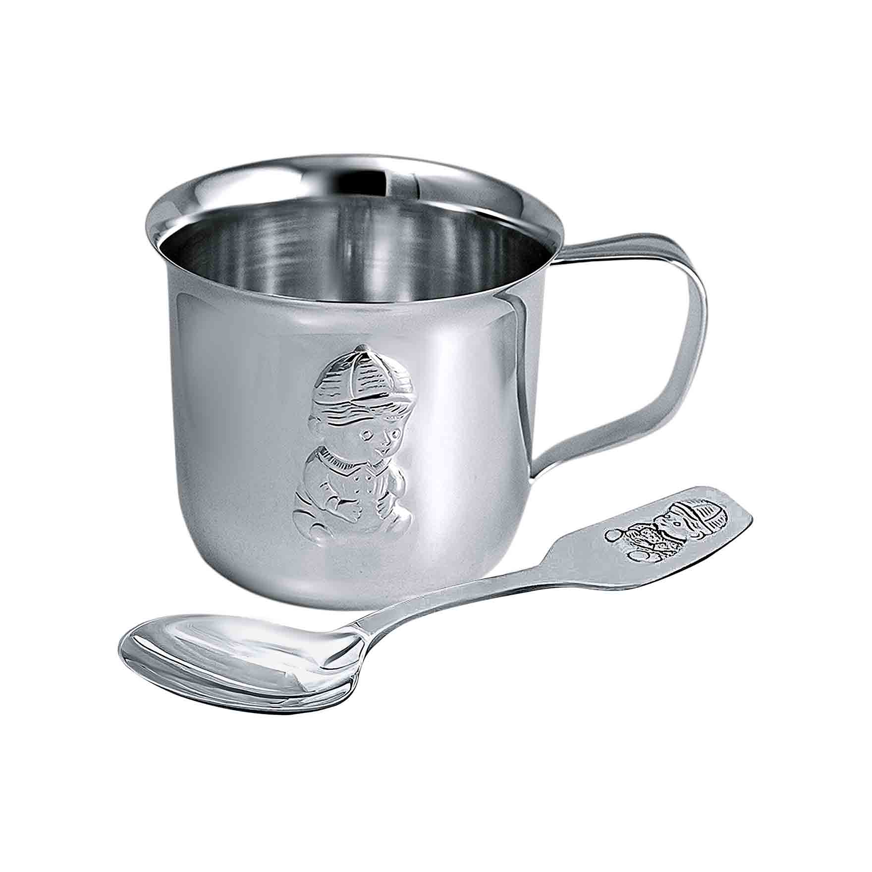 Silver cup and silver spoon Boy Golden Flamingo