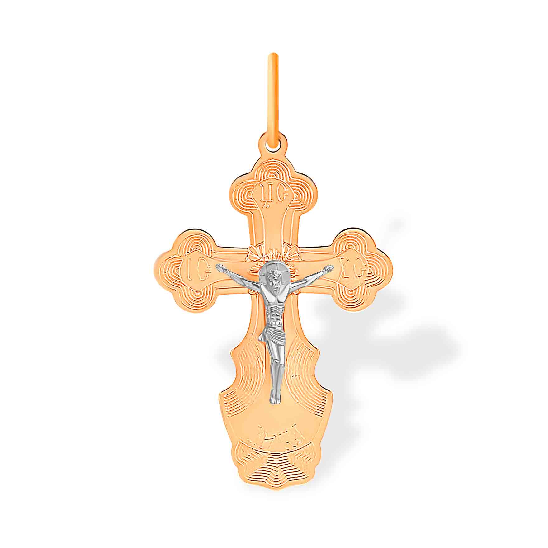 Man Slavic crucifix pendant in 2 tone 585 gold Golden Flamingo