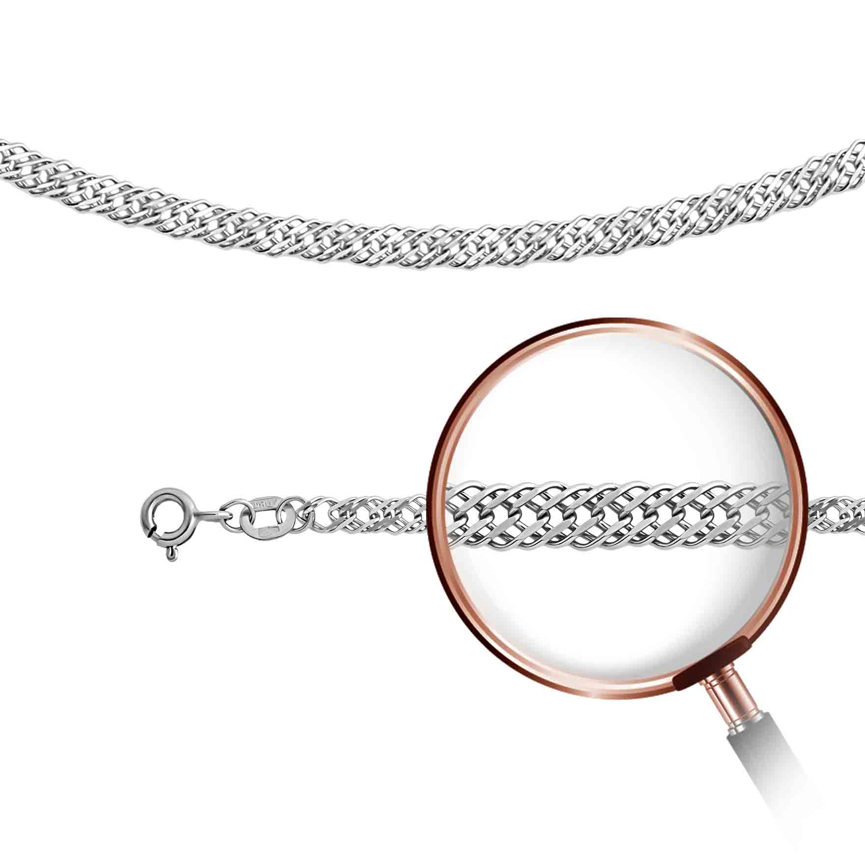 Triple Rombo silver chain 3.1mm wide | Golden Flamingo