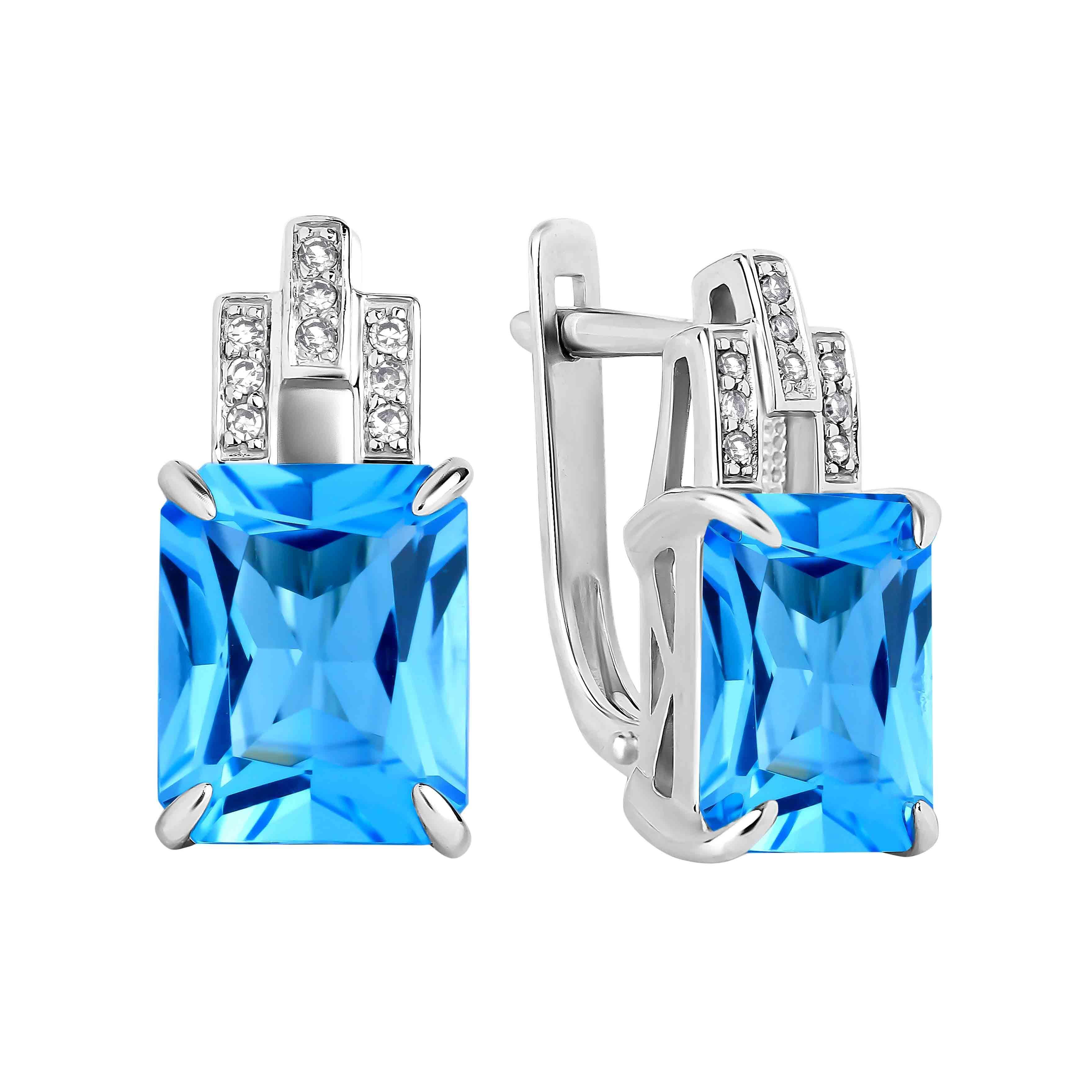 Emerald-cut blue topaz earrings | Golden Flamingo